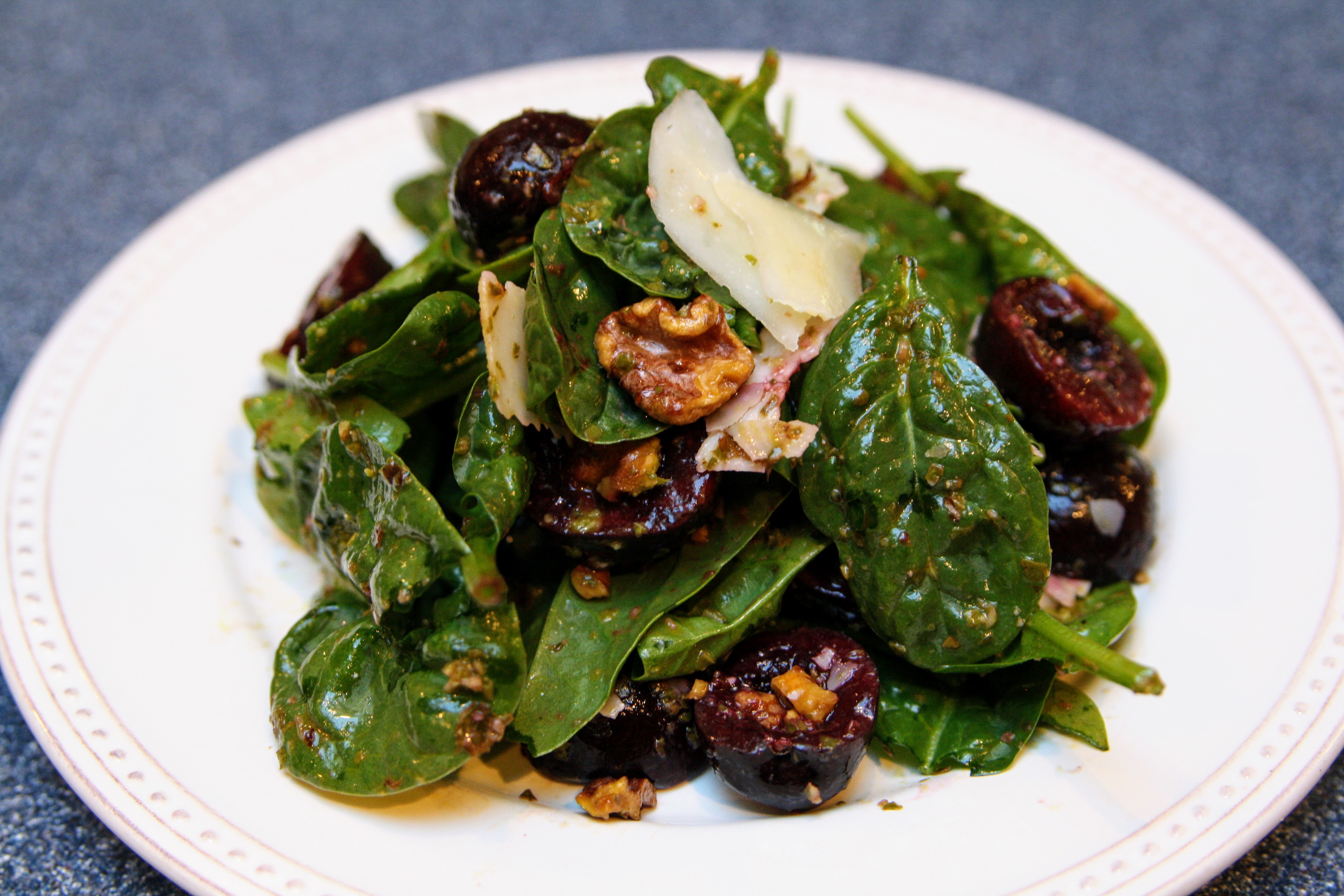 Cherry Spinach Salad with Basil Vin Bramble Spice